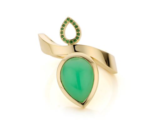 ring Stoer Meisje, chrysopraas en tsavoriet