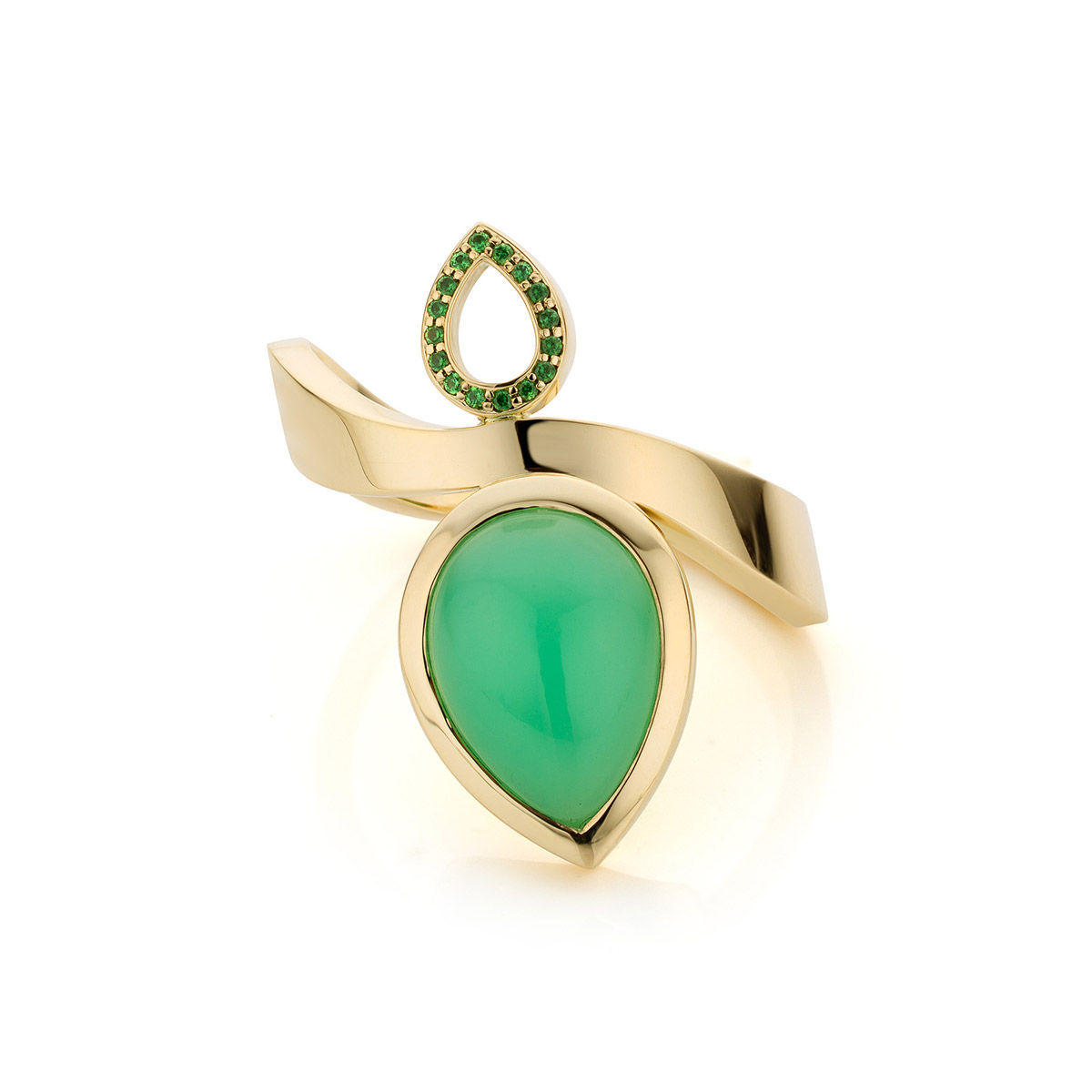 ring Stoer Meisje, chrysopraas en tsavoriet